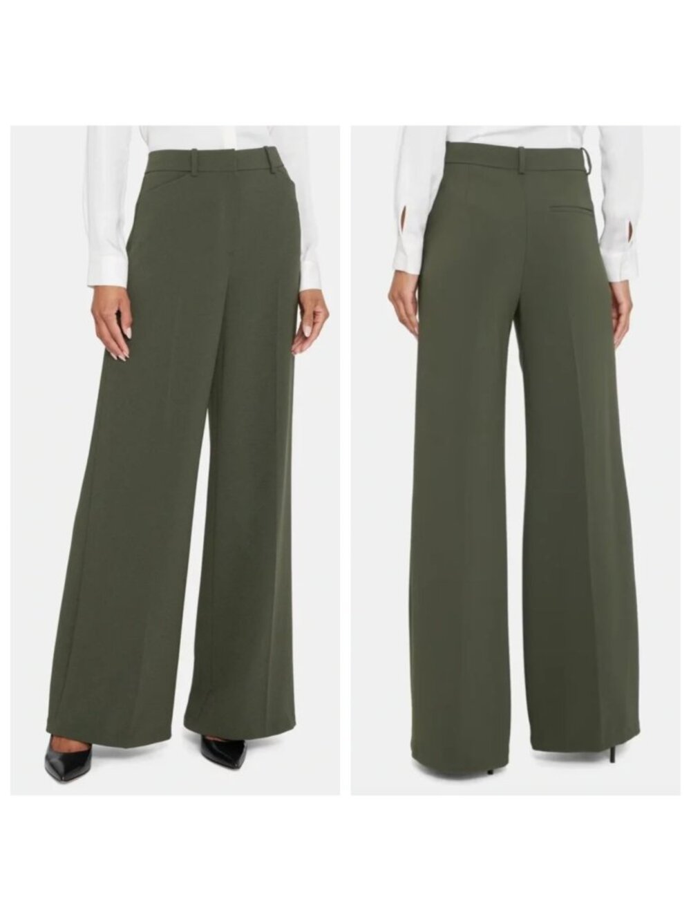 Theory Terena Wide Leg Stretch Crepe Dress Pants Trousers Green Size 6